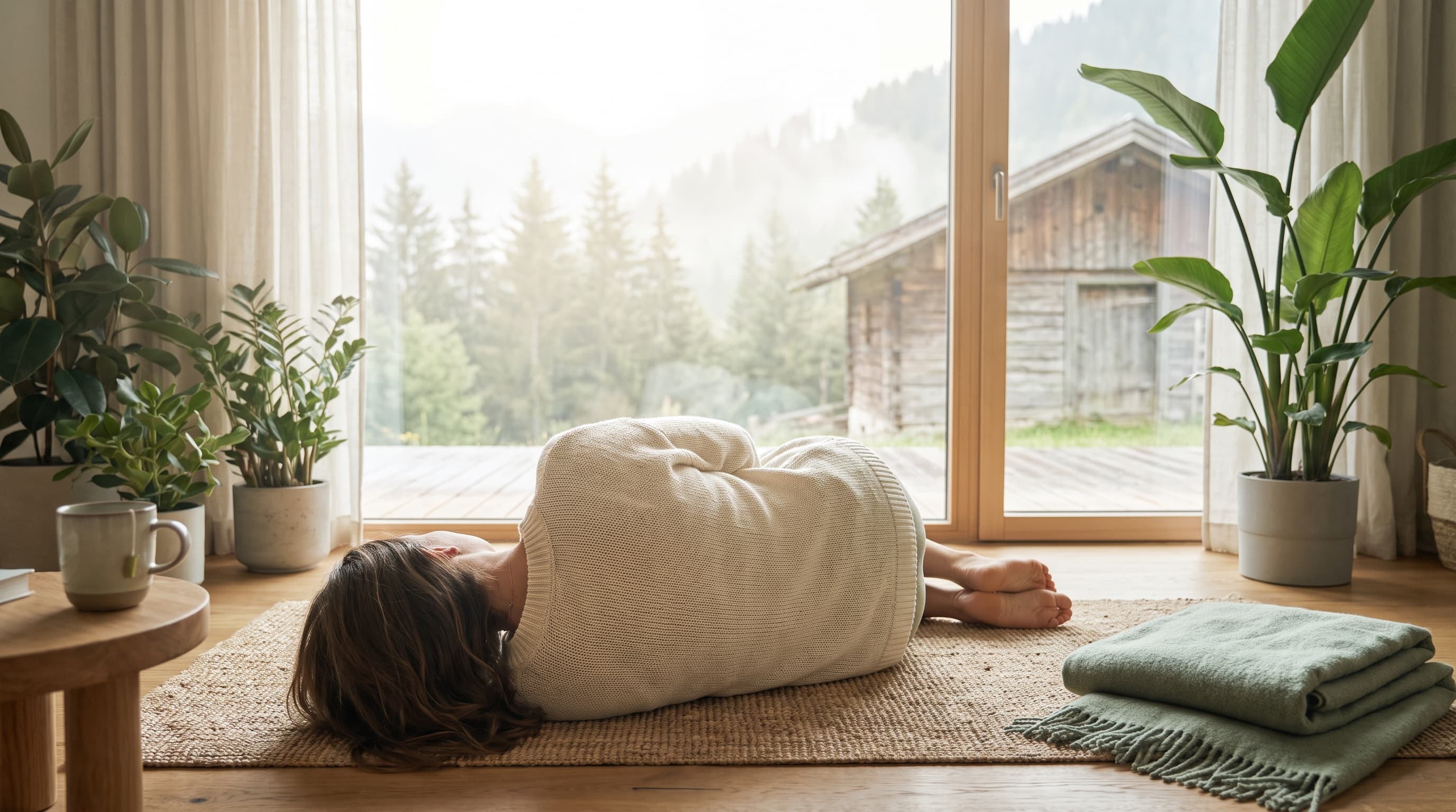 smiling woman morning stretch